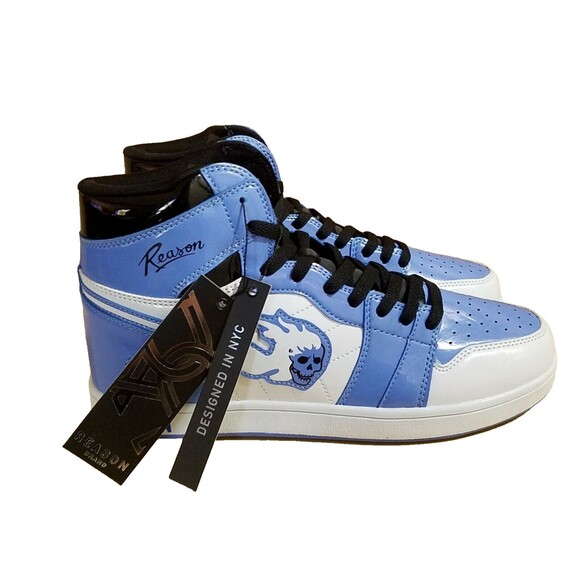 Reason High Top Sneakers Men’s 10 Flaming Skull Light Blue White Black - Picture 3 of 9